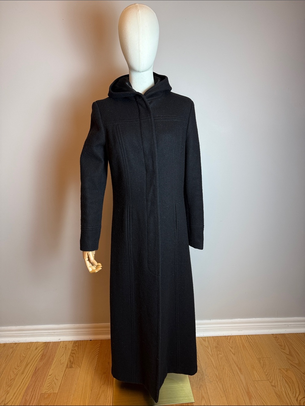 ✨Vintage Le Chateau Black Wool Hooded Maxi Coat Made in Canada S/P✨